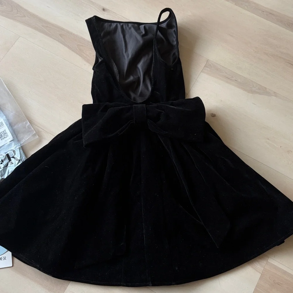 Cider Velvet boatneck Big Bow Tie back midi dress juniors sz XXS black nwt - Picture 3 of 8